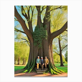 Three Men In Front Of A Tree Canvas Print