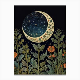 Moon And Flowers Style William Morris 1 Art Print 1 Canvas Print