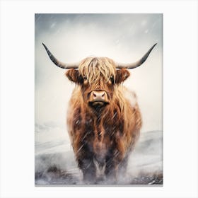 Watercolour Of Highland Cow In The Rain 4 Canvas Print