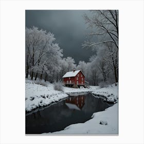 Red Barn In Winter Canvas Print