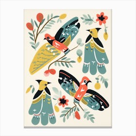 Folk Style Bird Painting Cedar Waxwing 1 Canvas Print
