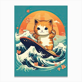 Kawaii Cat Drawings Surfing 1 Canvas Print