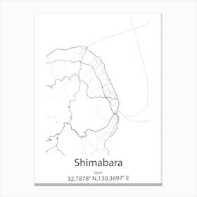 Shimabara,Japan Minimalist Map Canvas Print