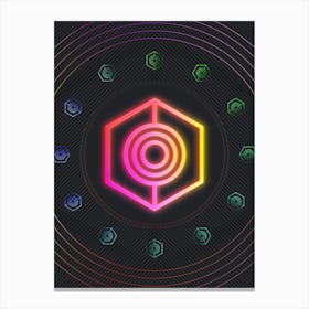 Neon Geometric Glyph in Pink and Yellow Circle Array on Black n.0219 Canvas Print