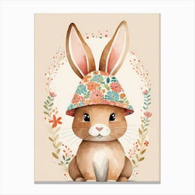 Floral Cute Baby Rabbit Bunny Nursery (4) Canvas Print