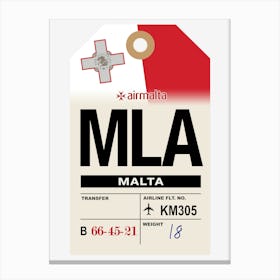 Malta (MLA) Vintage Airline Luggage Tag Canvas Print