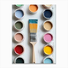 Diy Paint Brush With Colourful Sample Paint Pots Canvas Print