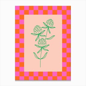 Modern Checkered Flower Poster Pink & Green 16 Canvas Print