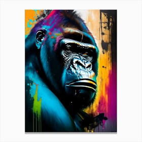 Gorilla With Graffiti Background Gorillas Bright Neon 2 Canvas Print