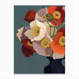 Poppies Flowers In A Ceramic Blue Vase Canvas Print