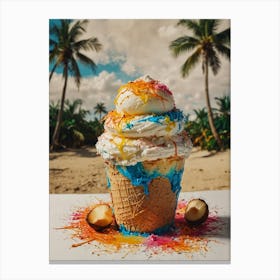 Ice Cream Cone On The Beach Canvas Print