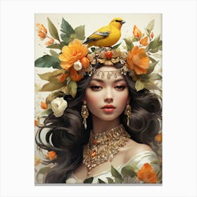 Chinese Girl With Bird Canvas Print