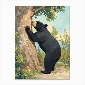 American Black Bear Scratching Its Back Against A Tree Storybook Illustration 2 Canvas Print