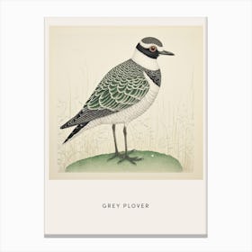 Ohara Koson Inspired Bird Painting Grey Plover 2 Poster Canvas Print