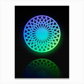 Neon Blue and Green Abstract Geometric Glyph on Black n.0058 Canvas Print