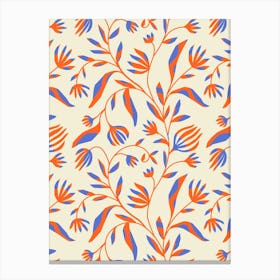 Climbing Paper Cut Floral Vine - Periwinkle, Scarlet, Cream White Canvas Print