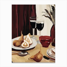Atutumn Dinner Table With Cheese, Wine And Pears, Illustration 8 Canvas Print