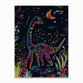 Abstract Neon Line Illustration Brachiosaurus 5 Canvas Print