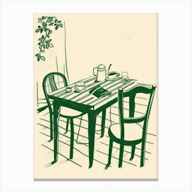 Summertime Afernoon Tea Green Line Art Illustration Canvas Print
