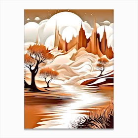 Landscape With Trees And Mountains 1 Canvas Print