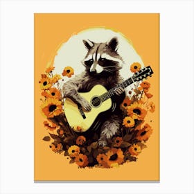 Raccoon Guitar Serenade In Sunflowers Canvas Print