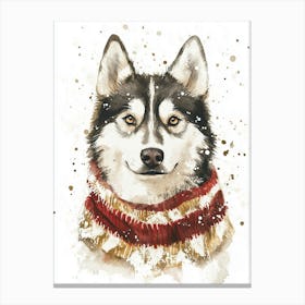 Husky Dog In Christmas Jumper Neutral Canvas Print