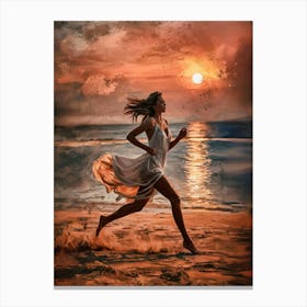 Woman Running On The Beach Canvas Print