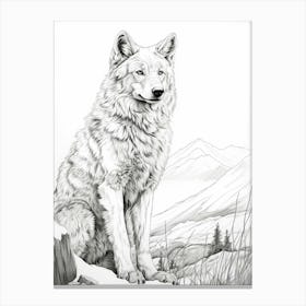 Arctic Wolf Line Drawing 2 Canvas Print