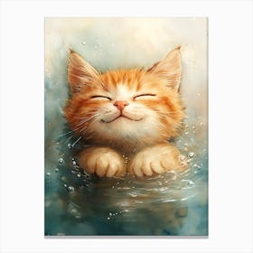 Happy Orange Cat Floating on Water 18 Canvas Print