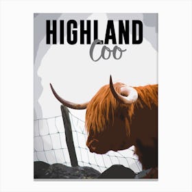 Highland Coo Vintage Style Travel Poster Highland Cow Canvas Print