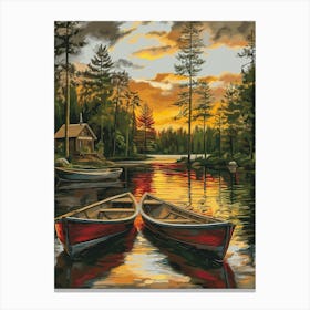 Canoes At Sunset Canvas Print