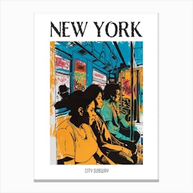 New York City Subway New York Colourful Silkscreen Illustration 1 Poster Canvas Print