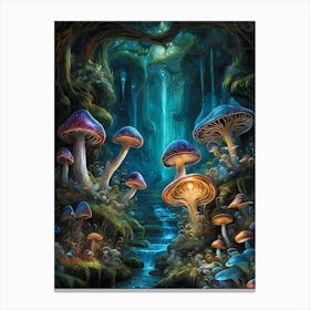 Neon Mushrooms In A Magical Forest (12) Canvas Print