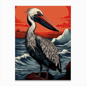 Pelican Animal Drawing In The Style Of Ukiyo E 2 Canvas Print