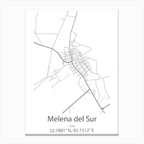 Melena Del Sur,Cuba Minimalist Map Canvas Print