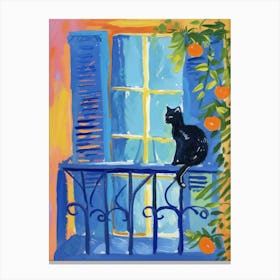 Cat On A Window With Oranges Canvas Print