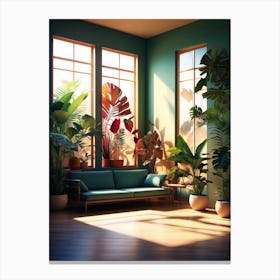Corner Living Room With Plants Canvas Print