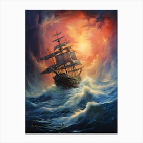 Sailing Ship In Stormy Sea Canvas Print