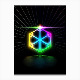 Neon Geometric Glyph in Candy Blue and Pink with Rainbow Sparkle on Black n.0202 Canvas Print