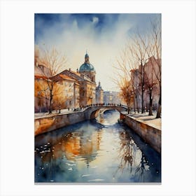 Watercolour Of A Canal Canvas Print