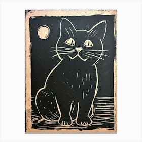 Munchkin Cat Linocut Blockprint 1 Canvas Print