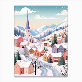 Vintage Winter Travel Illustration Transylvania Romania 1 Canvas Print