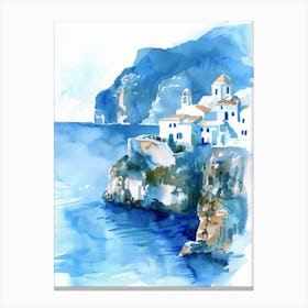 Watercolor Of A Village On The Coast Canvas Print