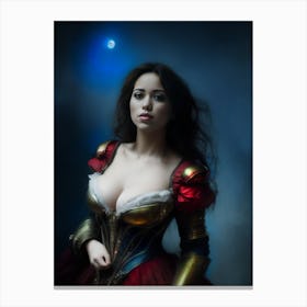 warrior princess beautiful fantasy art red blue night nocturne female portrait Canvas Print