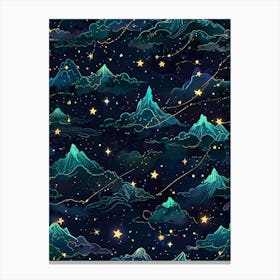 Seamless Pattern With Stars And Clouds 3 Canvas Print