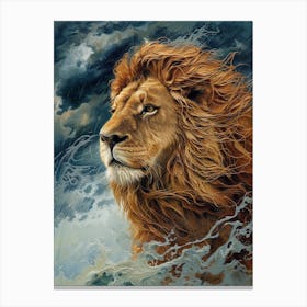 African Lion Relief Illustration Water 1 Canvas Print