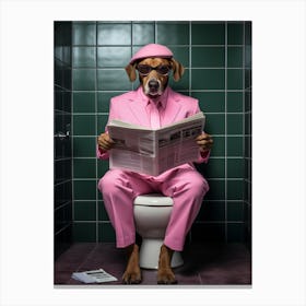 Dog In Pink Suit Reading Newspaper Canvas Print