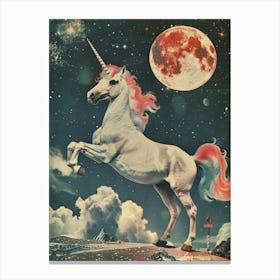 Pastel Unicorn In Space Retro Collage 2 Canvas Print