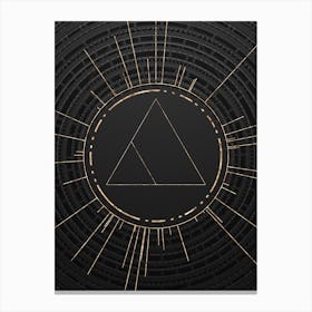 Geometric Glyph Symbol in Gold with Radial Array Lines on Dark Gray n.0199 Canvas Print
