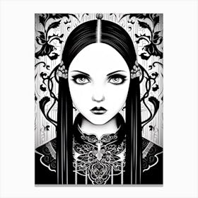 Portrait Of Wednesday Addams Line Art Dark 0 Fan Art Canvas Print